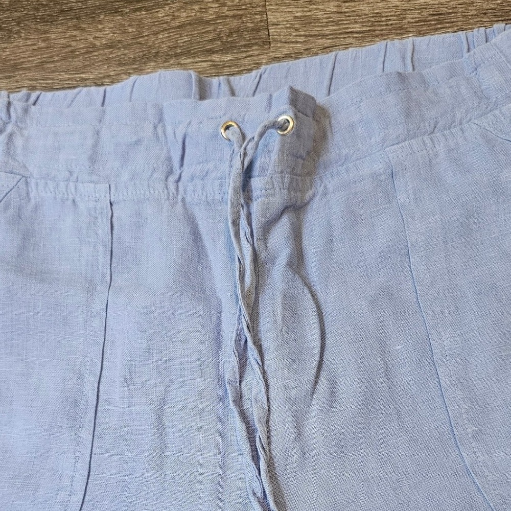 Pure Amici Blue Linen Pants Drawstring Elastic Waist Size Small - Picture 7 of 8